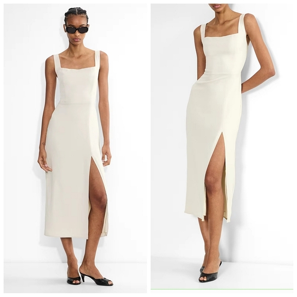 Aritzia Dresses & Skirts - Aritzia Babaton 90s Slit Midi Dress in Matte Pearl